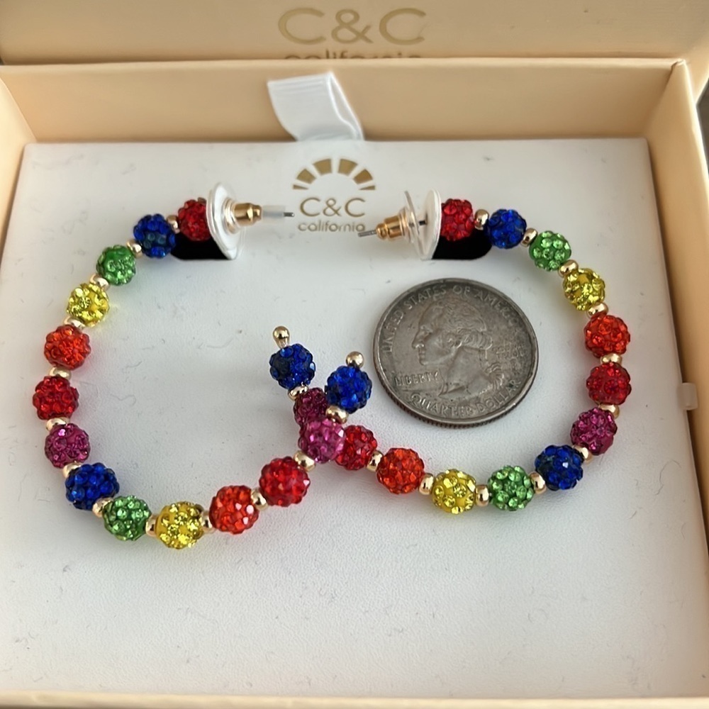 C&C California Rainbow Rhinestone Beads Loop Earrings NIB - Picture 2 of 5